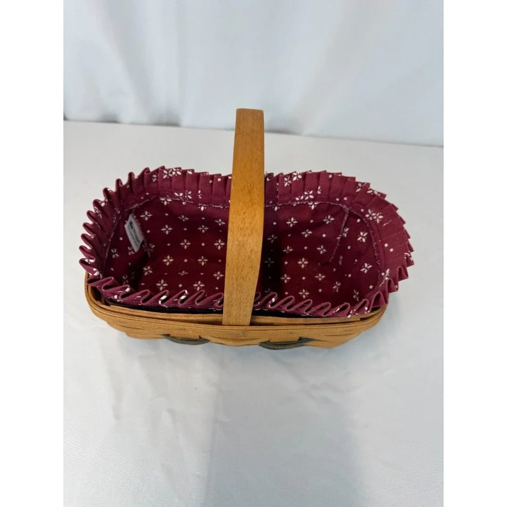 1995 Longaberger Small Chore Basket w/Burgundy Liner 10